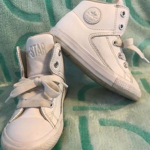 Toddler size 8 white leather converse high tops